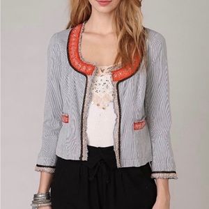 Free People, Boho Seersucker Beaded Blazer